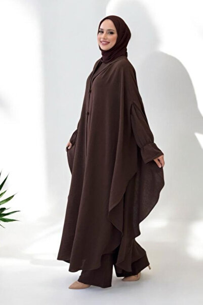 Bym Fashion Τριπλό Σετ Μαντίλι, Παντελόνι και Abaya 8663 Καφέ