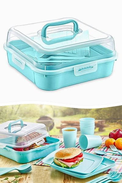 Tilbe Home Picnic Set for 6 People - Picnic Set with Bag 25 Piece Picnic Organizer Camping Magic Picnic Set