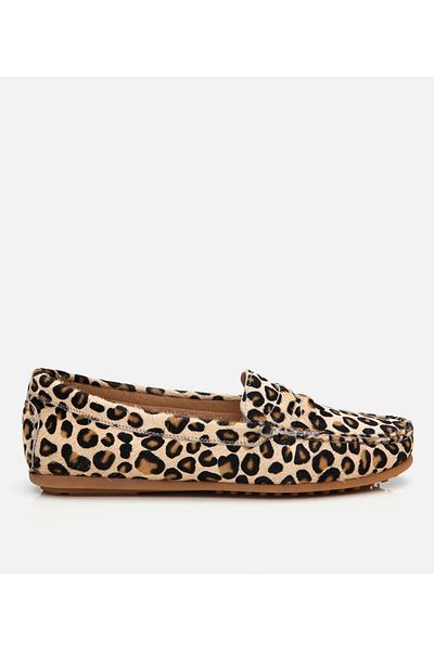 Hotiç Γυναικείο δερμάτινο μαύρο λεοπάρ μοτίβο casual loafer