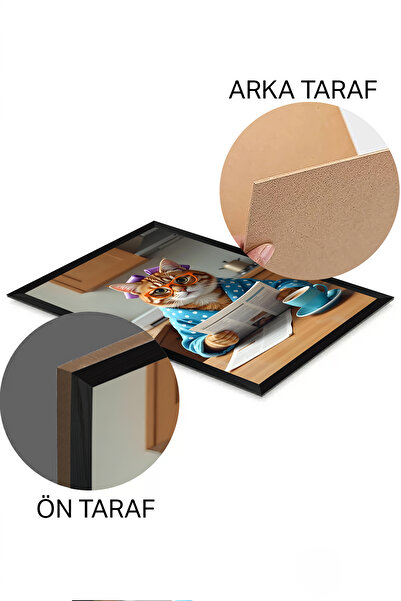 Artavessa Tek Parça Siyah Çerçeve Görünümlü Kedi Baskılı MDF 20x30 cm Tablo - Model 11