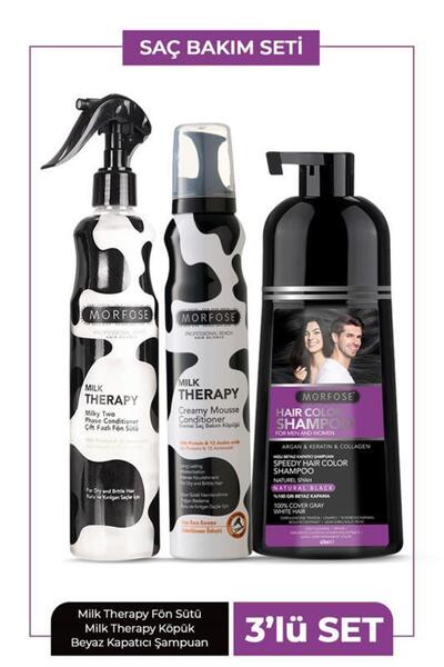 Morfose Hızlı Beyaz ve Gri Kapatıcı Şampuan 420 ml ve Milk Therapy 3'lü Saç B...