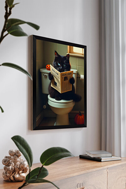 Artavessa Tek Parça Siyah Çerçeve Görünümlü Kedi Baskılı MDF 48x33 cm Tablo -...