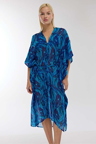 AYYILDIZ 4800 Turquoise Print Beach Dress