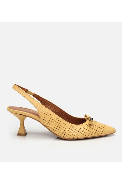 Hotiç Women's Leather Yellow Open Back Heeled Shoes