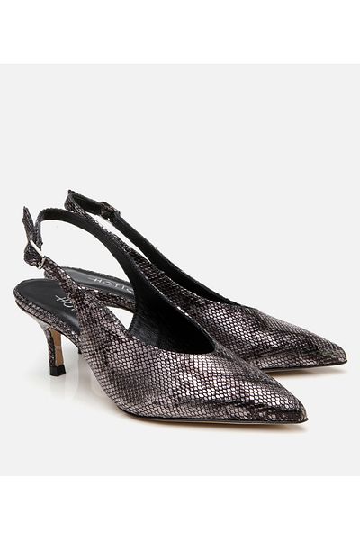 Hotiç Pantofi cu toc deschis din piele neagră cu model de șarpe