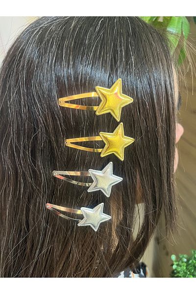 PONÇİK ACCESSORİES Shiny Silver and Gold Star 4-Piece Snap Buckle Set