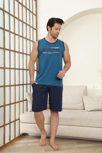 PİJAMUS Erkek Pamuklu Sıfır Kollu Şortlu Pijama Takımı