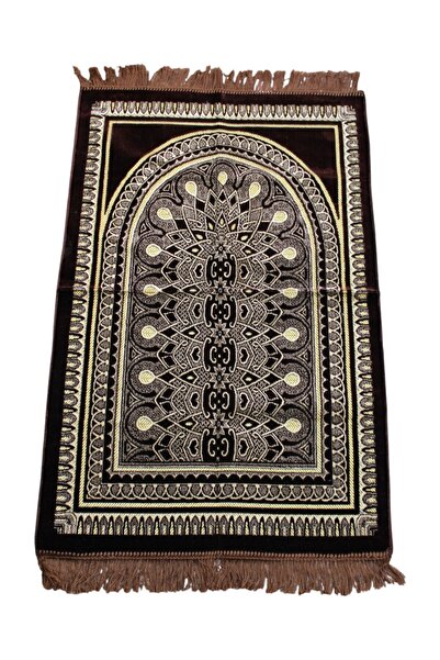 SALVUS Kadife Lüks Desenli Seccade -Kahverengi Namazlık Hac Umre ve Çeyizlik