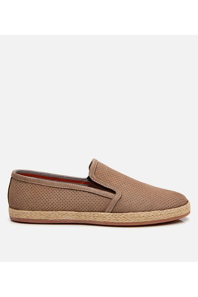 Hotiç Men's Suede Leather Beige Perforated Flexible Sole Espadrille