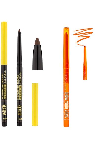 Show by Pastel Waterproof Gel Eye Pencil 407 (Orange) + Elite Hypnotic Kajal Automatic Eye Pencil (Brown)