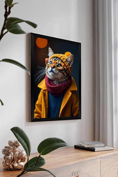 Artavessa One Piece Black Frame Look Cat Printed Mdf 48X33 cm Table - Model 24