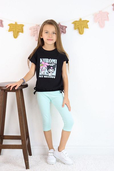 Çocuksan Baby&Kids Wear Girl Kuromi My Melody Suit Black T-Shirt Mint Leggings 2-Piece Suit Combination
