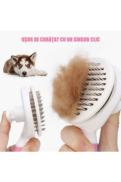 zola Pet hair cleaning brush, with quick cleaning button, 20x10x4.5 cm, pink