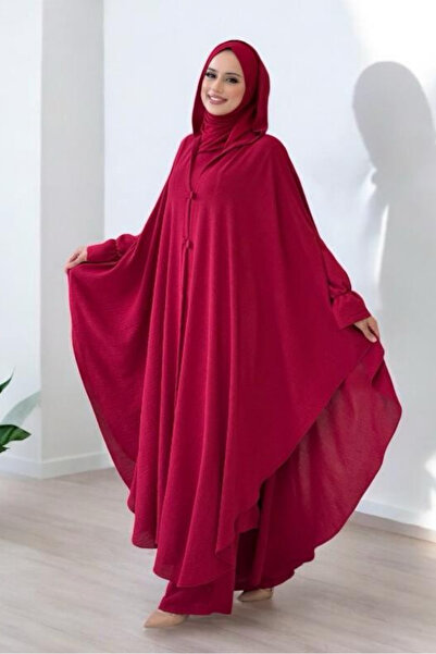 Bym Fashion Tunic, Pants and Abaya Three Piece Suit 8663 Burgundy