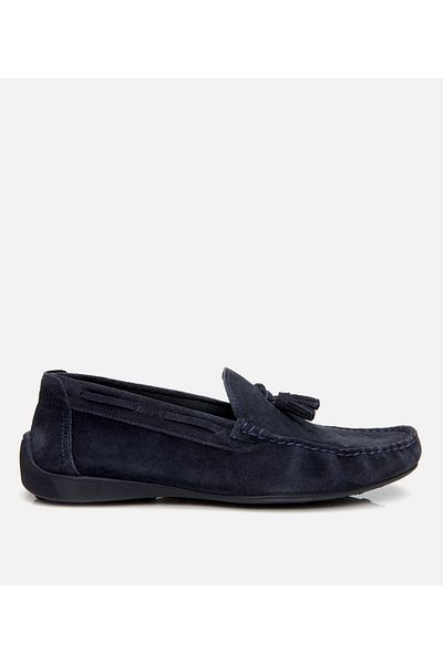 Hotiç Men's Suede Leather Navy Blue Tassel Detailed Casual Loafer