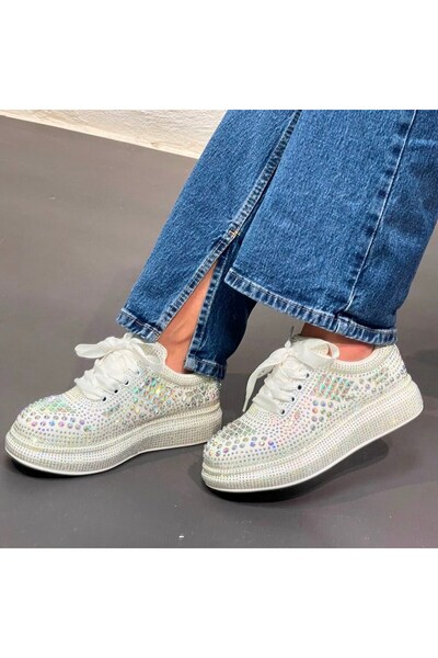 KRISTE BELL 0003 BEYAZ KADIN SÜPER STAR TAŞLI PREMİUM SNEAKER SPOR AYAKKABI