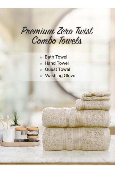 Generic 4 Piece Towel Set 550 GSM Quick Dry Highly Absorbent Thick Soft Hotel Quality CREAM