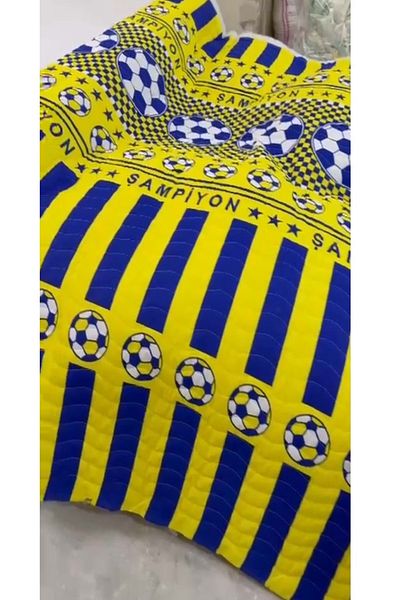 Ogi Cotton Multi-Purpose Sports Pattern Single Pique, Bed Cover (160X230) - Yellow-Navy Blue