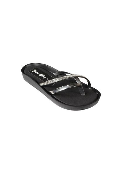 Yaz Kış Ayakkabı YAZKIŞ Women's Black Patent Leather Jewelled Flip Flops