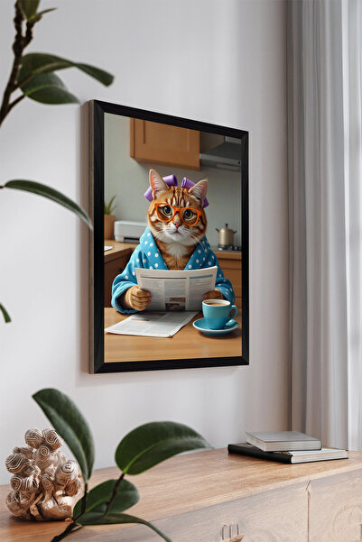 Artavessa Tek Parça Siyah Çerçeve Görünümlü Kedi Baskılı MDF 20x30 cm Tablo - Model 11