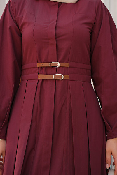 LOCCO Women's Double Belt Tie Dress Burgundy