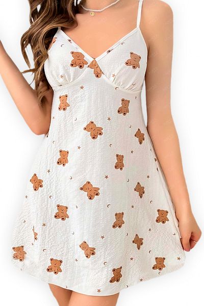 Sofya Passion Mini cămașă de noapte cu model ursuleț de pluș de vară, set drăguț de pijama subțire