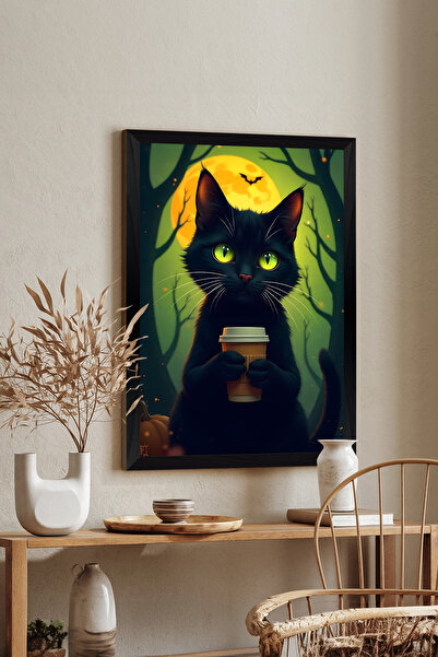 Artavessa Tek Parça Siyah Çerçeve Görünümlü Kedi Baskılı MDF 48x33 cm Tablo -...