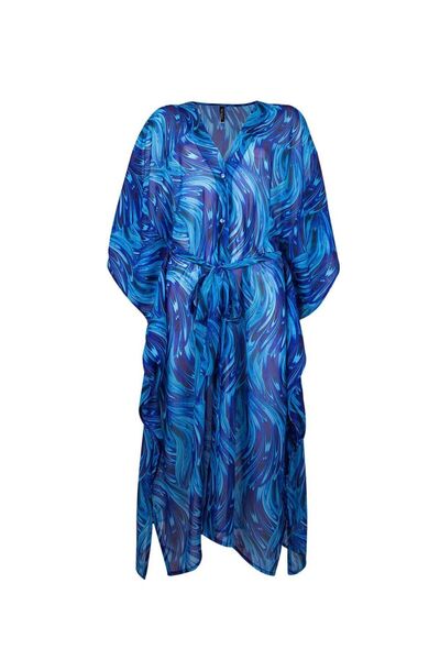 AYYILDIZ 4800 Turquoise Print Beach Dress