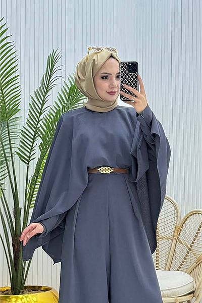 Neşeli Butik Women's Cape Belt Detailed Hijab Jumpsuit Nms061