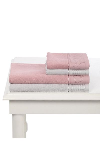 Özdilek 4 Piece Best Bath Set, Bath Towel Set-Ditsy Pink Gray