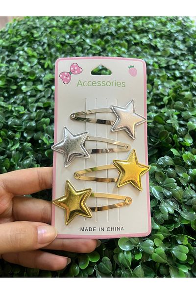 PONÇİK ACCESSORİES Shiny Silver and Gold Star 4-Piece Snap Buckle Set