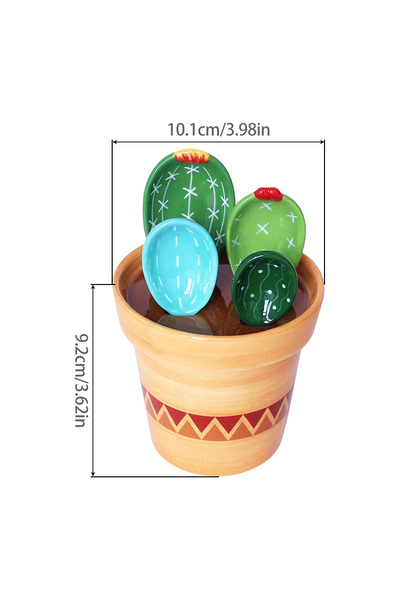 Choice مجموعة ملاعق قياس خزفية مموجة مكونة من 4 قطع مع قاعدة ملعقة حساء تحريك على شكل صبار لطيف من السيراميك