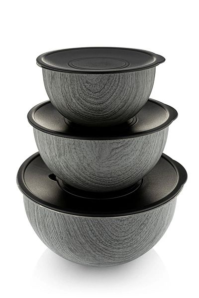 Bambum Rose Wood 3-Piece Metal Mixing Bowl - Anthracite