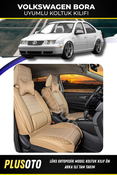 PlusOto مجموعة أغطية مقاعد السيارة باللون البيج المتوافقة مع سلسلة Volkswagen...