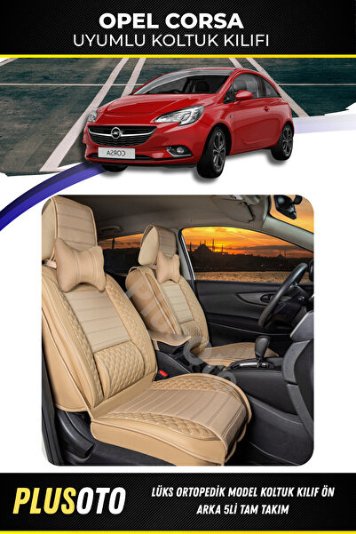PlusOto Opel Corsa Compatible Plus Lux Series Beige Car Seat Cover Set of 5 P-65