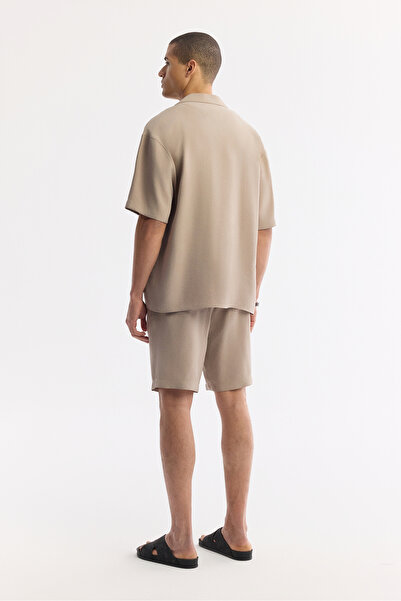 Avva Erkek Bej Apaj Yaka Soft Touch Kısa Kol Oversize Fit Gömlek A51Y2006