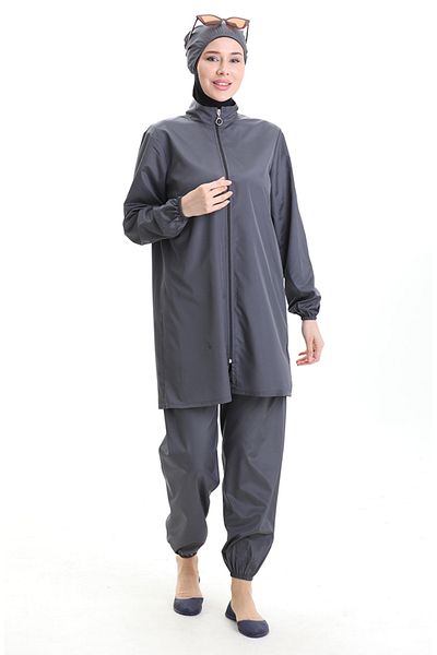 sefamerve Zippered Hijab Swimsuit 9006-03 Anthracite