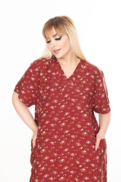 mervemoda Women's Large Size Summer Woven Short Sleeve Short Length Dress Dress