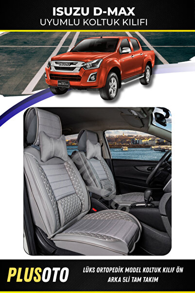 PlusOto مجموعة أغطية مقاعد السيارة باللون الرمادي المتوافقة مع Isuzu D-Max Pl...