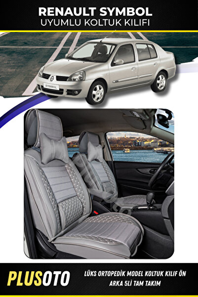PlusOto مجموعة أغطية مقاعد السيارة باللون الرمادي المتوافقة مع رينو سيمبول بل...