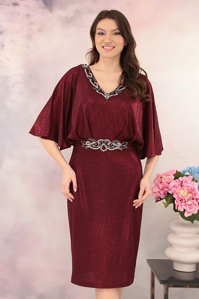 cupper Burgundy occasion dress with rhinestones at the waist and neckline