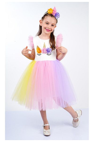Çocuksan Baby&Kids Wear Rochie de seară pentru ziua de naștere și nuntă pentru fete cu model unicorn