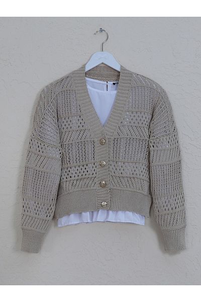 HİJABAYA Openwork Buttoned Knitwear Cardigan