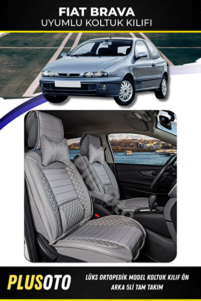 PlusOto مجموعة أغطية مقاعد السيارة باللون الرمادي المتوافقة مع سلسلة Fiat Bra...