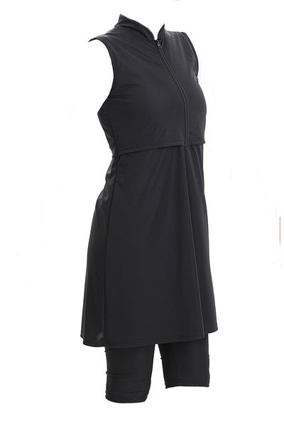 sefamerve Zippered sleeveless pool swimsuit 2509-01 black