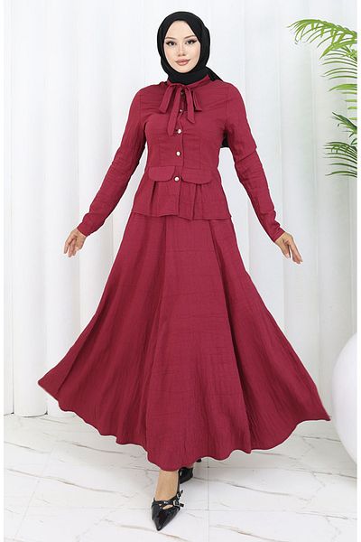 sefamerve Πουκάμισο Φούστα Διπλό Σετ 11309-04 Claret Red