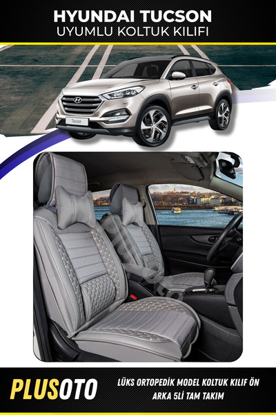 PlusOto مجموعة أغطية مقاعد السيارة باللون الرمادي المتوافقة مع Hyundai Tucson...