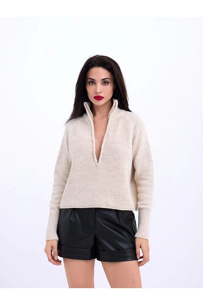 NİDAM BUTİK 3309 Zippered Sweater-Stone