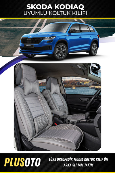 PlusOto طقم أغطية مقاعد السيارة باللون الرمادي المتوافق مع سلسلة Skoda Kodiaq...
