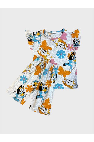 tusem butik homewear Set de pijamale de vară pentru fete din bumbac gri Bluey cu model cu mâneci scurte